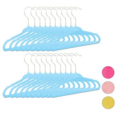Relaxdays Kleiderbügel Kinder 20er Set, rutschfest, Kinderbügel Samtbezug, weiche Babybügel, 360° drehbare Haken, türkis Relaxdays Kleiderbügel Kinder 20er Set, rutschfest, Kinderbügel Samtbezug, weiche Babybügel, 360° drehbare Haken, türkis
