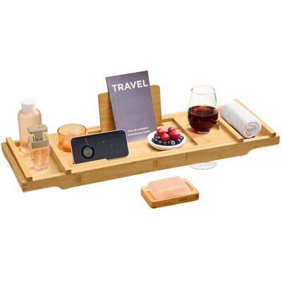 SONGMICS Badewannenablage ausziehbar, Badewannenbrett aus Bambus, 70-95,6 cm breit, zusammenklappbar, rutschfest, für Buch Tablet Weinglas Handtuch, naturbeige BCB072N01 SONGMICS Badewannenablage ausziehbar, Badewannenbrett aus Bambus, 70-95,6 cm breit, zusammenklappbar, rutschfest, für Buch Tablet Weinglas Handtuch, naturbeige BCB072N01