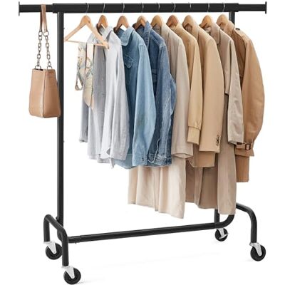 SONGMICS Kleiderständer auf Rollen, Garderobenständer, hochbelastbar, ausziehbare Kleiderstange, bis 130 kg belastbar, 45 x (110-150) x 162,9 cm, aus Metall, verchromt, Mattschwarz HSR011B01 SONGMICS Kleiderständer auf Rollen, Garderobenständer, hochbelastbar, ausziehbare Kleiderstange, bis 130 kg belastbar, 45 x (110-150) x 162,9 cm, aus Metall, verchromt, Mattschwarz HSR011B01
