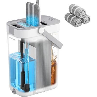 SONGMICS Wischmopp-Set mit Eimer, Bodenwischer, Trennung von Frisch- und Schmutzwasser, 3-Kammer-Eimer mit Abstreifer, 360° drehbarer Wischkopf, 3 Mikrofaserbezüge, weiß-grau LMB001WT03 SONGMICS Wischmopp-Set mit Eimer, Bodenwischer, Trennung von Frisch- und Schmutzwasser, 3-Kammer-Eimer mit Abstreifer, 360° drehbarer Wischkopf, 3 Mikrofaserbezüge, weiß-grau LMB001WT03