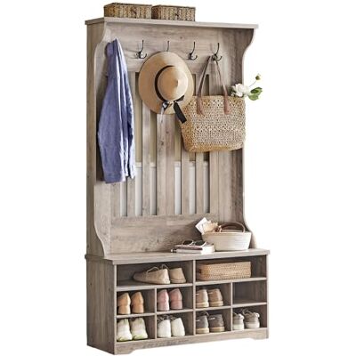 VASAGLE Garderobenständer mit Schuhbank, Garderobe, Schuhaufbewahrung, 5 Dreifach-Haken, freistehend, platzsparend, für Eingangsbereich, Flur, verstellbare Regalebenen, Grau HSR404T02 VASAGLE Garderobenständer mit Schuhbank, Garderobe, Schuhaufbewahrung, 5 Dreifach-Haken, freistehend, platzsparend, für Eingangsbereich, Flur, verstellbare Regalebenen, Grau HSR404T02