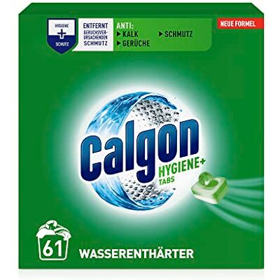 Calgon Hygiene+ Tabs – Waschmachinen-Entkalker gegen Geruch, Schmutz und Korrosion – Wasserenthärter mit Hygieneschutz – 1 x 61 Tabs Calgon Hygiene+ Tabs – Waschmachinen-Entkalker gegen Geruch, Schmutz und Korrosion – Wasserenthärter mit Hygieneschutz – 1 x 61 Tabs