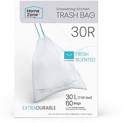 Zone Küchen-Müllbeutel mit Kordelzuggriffen, strapazierfähig, maßgeschneidertes Design für 30 Liter Dual-Recycling-Einlagen, Code 30R, 60 Stück Zone Küchen-Müllbeutel mit Kordelzuggriffen, strapazierfähig, maßgeschneidertes Design für 30 Liter Dual-Recycling-Einlagen, Code 30R, 60 Stück
