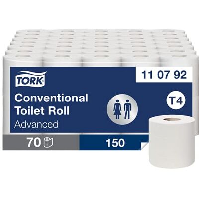 Tork weiches Kleinrollen Toilettenpapier Weiß T4, Advanced, 3-lagig, 70 × 150 Blätter, 110792 Tork weiches Kleinrollen Toilettenpapier Weiß T4, Advanced, 3-lagig, 70 × 150 Blätter, 110792