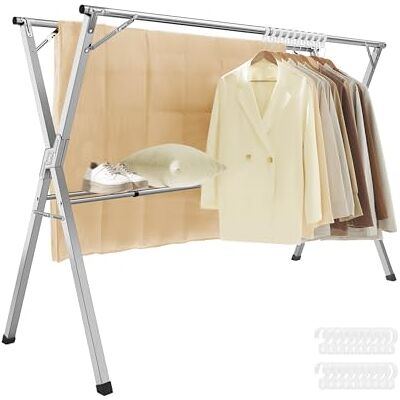 SONGMICS Wäscheständer, Standtrockner, 133-200 cm ausziehbar, zusammenklappbar, freistehend, für Innen- und Außenbereich, Taubengrau LLR902E01 SONGMICS Wäscheständer, Standtrockner, 133-200 cm ausziehbar, zusammenklappbar, freistehend, für Innen- und Außenbereich, Taubengrau LLR902E01
