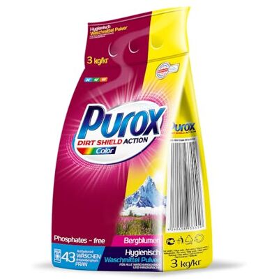 Clovin Purox PUROX COLOR Waschpulver 43 Waschladungen 3 kg – Universelles Pulver für Bunte und Helle Textilien, Entfernt Flecken, Farbschonend, Effizient, Umweltfreundlich, Hand- und Maschinenwäsche, Kalkschutz Clovin Purox PUROX COLOR Waschpulver 43 Waschladungen 3 kg – Universelles Pulver für Bunte und Helle Textilien, Entfernt Flecken, Farbschonend, Effizient, Umweltfreundlich, Hand- und Maschinenwäsche, Kalkschutz