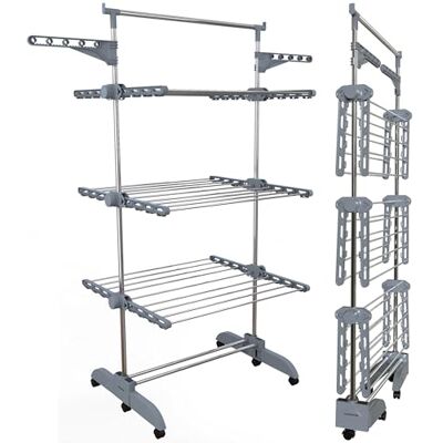 PORTENTUM Wäscheständer Turm klappbar 14 cm mit 5 Ebenen und 58 Haken für Kleiderbügel – Bis 40 kg – ständer mit 24 Edelstahlstangen – Für Innen- und Außenbereich – Rollen mit Feststellbremse PORTENTUM Wäscheständer Turm klappbar 14 cm mit 5 Ebenen und 58 Haken für Kleiderbügel – Bis 40 kg – ständer mit 24 Edelstahlstangen – Für Innen- und Außenbereich – Rollen mit Feststellbremse