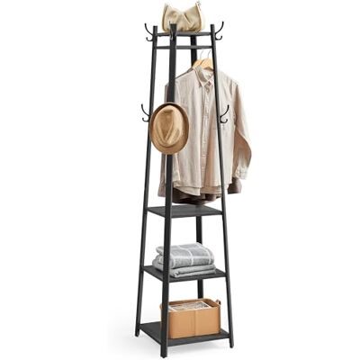 VASAGLE Garderobenständer, Kleiderständer, Garderobe mit 8 Doppelhaken, 4 Ablagen, Kleiderstange, mit Metallrahmen, für Schals, Jacken, Taschen, für Flur, anthrazitgrau-tintenschwarz LCR080B03 VASAGLE Garderobenständer, Kleiderständer, Garderobe mit 8 Doppelhaken, 4 Ablagen, Kleiderstange, mit Metallrahmen, für Schals, Jacken, Taschen, für Flur, anthrazitgrau-tintenschwarz LCR080B03