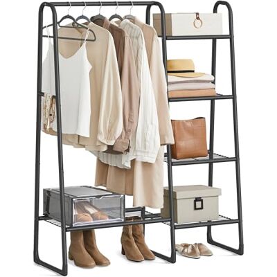 SONGMICS Kleiderständer, Wäscheständer mit 5 Ablagen, Metallrahmen, 40 x 101,7 x 153,3 cm, für Schlafzimmer, Wohnzimmer, Eingangsbereich, tintenschwarz HSR138B01 SONGMICS Kleiderständer, Wäscheständer mit 5 Ablagen, Metallrahmen, 40 x 101,7 x 153,3 cm, für Schlafzimmer, Wohnzimmer, Eingangsbereich, tintenschwarz HSR138B01