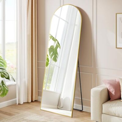 SONGMICS Ganzkörperspiegel, 150 x 40 cm, gewölbter Standspiegel, Rahmen aus Aluminiumlegierung, Hartglas, für Schlafzimmer, Wohnzimmer, Garderobe, blassgold LFM035AB01 SONGMICS Ganzkörperspiegel, 150 x 40 cm, gewölbter Standspiegel, Rahmen aus Aluminiumlegierung, Hartglas, für Schlafzimmer, Wohnzimmer, Garderobe, blassgold LFM035AB01