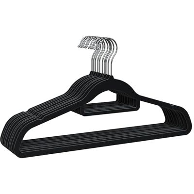 PORTENTUM Kleiderbügel aus Samt, 10 Stück, Schwarz. Zubehörhalter, 360º Drehbarer Haken, Platzsparend, Kerben für Kleider, rutschfeste Kleiderbügel, Für alle Arten von Kleidung PORTENTUM Kleiderbügel aus Samt, 10 Stück, Schwarz. Zubehörhalter, 360º Drehbarer Haken, Platzsparend, Kerben für Kleider, rutschfeste Kleiderbügel, Für alle Arten von Kleidung