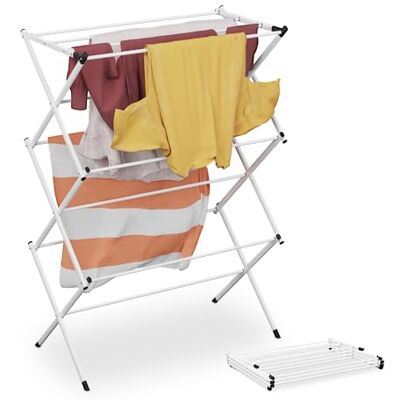 Relaxdays Wäscheständer, klappbar, 11 Stangen, HBT 104x73x38 cm, innen, Metall, platzsparender Turmwäscheständer, weiß Relaxdays Wäscheständer, klappbar, 11 Stangen, HBT 104x73x38 cm, innen, Metall, platzsparender Turmwäscheständer, weiß