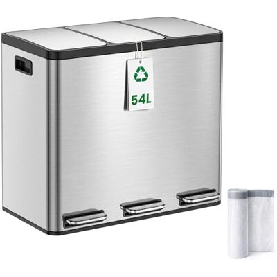 YEAUPE PRO Mülleimer Küche 3 x18L Edelstahl, 3 Fach Treteimer 54L Mülltrennungssystem, Abfalleimer mit Soft Close Deckel,herausnehmbaren Inneneimern, Küchenabfalleimer inkl. 15 Müllbeutel YEAUPE PRO Mülleimer Küche 3 x18L Edelstahl, 3 Fach Treteimer 54L Mülltrennungssystem, Abfalleimer mit Soft Close Deckel,herausnehmbaren Inneneimern, Küchenabfalleimer inkl. 15 Müllbeutel