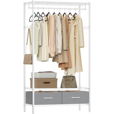 SONGMICS Kleiderständer, offener Kleiderschrank, Garderobe mit Gitterablagen, Garderobenständer mit 2 Schubladen und Kleiderstange, freistehend, wolkenweiß-taubengrau LGR411W01 SONGMICS Kleiderständer, offener Kleiderschrank, Garderobe mit Gitterablagen, Garderobenständer mit 2 Schubladen und Kleiderstange, freistehend, wolkenweiß-taubengrau LGR411W01