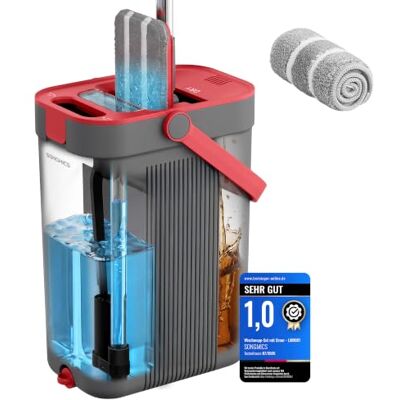 SONGMICS Wischmopp-Set mit Eimer, Bodenwischer, 1 Mikrofaserbezug Trennung von Frisch- und Schmutzwasser, 3-Kammer-Eimer mit Abstreifer, 360° drehbarer Wischkopf, CLEMAX Kollektion LMB001GT01 SONGMICS Wischmopp-Set mit Eimer, Bodenwischer, 1 Mikrofaserbezug Trennung von Frisch- und Schmutzwasser, 3-Kammer-Eimer mit Abstreifer, 360° drehbarer Wischkopf, CLEMAX Kollektion LMB001GT01