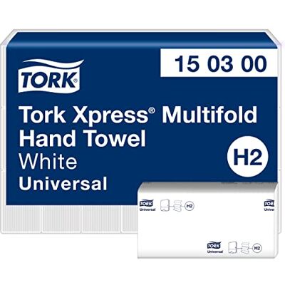 Tork Xpress Multifold Papierhandtücher 150300 H2 groß, 21 x 160 Tücher Universal Falthandtücher für Handtuchspender mehrfach gefaltet, 2-lagig, weiß Tork Xpress Multifold Papierhandtücher 150300 H2 groß, 21 x 160 Tücher Universal Falthandtücher für Handtuchspender mehrfach gefaltet, 2-lagig, weiß