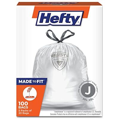 Hefty Passgenau für Müllbeutel, passend für Simplehuman Größe J (12 Gallonen), 100 Stück (5 Beutel mit je 20 Beuteln) Hefty Passgenau für Müllbeutel, passend für Simplehuman Größe J (12 Gallonen), 100 Stück (5 Beutel mit je 20 Beuteln)
