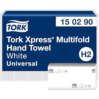 Tork Xpress kosteneffiziente Multifold-Handtücher Weiß H2, Universal-Qualität, 2-lagig, 100 Prozent recycelte Fasern, 21 × 226 Tücher, 150290 Tork Xpress kosteneffiziente Multifold-Handtücher Weiß H2, Universal-Qualität, 2-lagig, 100 Prozent recycelte Fasern, 21 × 226 Tücher, 150290