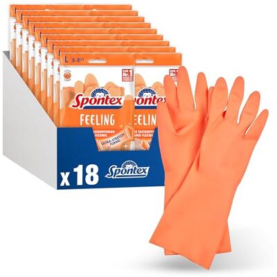 Spontex Feeling Haushaltshandschuhe, 18 Paar, für alle feinfühligen Putz- und Pflegearbeiten im Haushalt, hohes Tastempfinden, Größe L (18 x 1 Paar) Spontex Feeling Haushaltshandschuhe, 18 Paar, für alle feinfühligen Putz- und Pflegearbeiten im Haushalt, hohes Tastempfinden, Größe L (18 x 1 Paar)