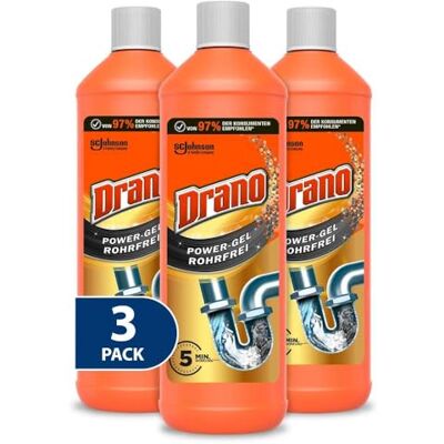 Drano Power Gel Abflussreiniger - Effektives Rohrreinigung - 3 x 1L Drano Power Gel Abflussreiniger - Effektives Rohrreinigung - 3 x 1L