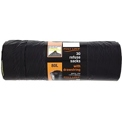Polylina Müllsäcke 80 Liter, 30 große schwarze Müllsäcke, recycelter Kunststoff, für den täglichen Gebrauch, Haushalt, Büro & Küche Polylina Müllsäcke 80 Liter, 30 große schwarze Müllsäcke, recycelter Kunststoff, für den täglichen Gebrauch, Haushalt, Büro & Küche