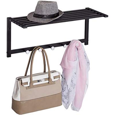 Relaxdays Wandgarderobe mit Ablage, Garderobenleiste 5 Haken, Flur & Bad, modern, Metall, HBT 28 x 65 x 25 cm, schwarz Relaxdays Wandgarderobe mit Ablage, Garderobenleiste 5 Haken, Flur & Bad, modern, Metall, HBT 28 x 65 x 25 cm, schwarz