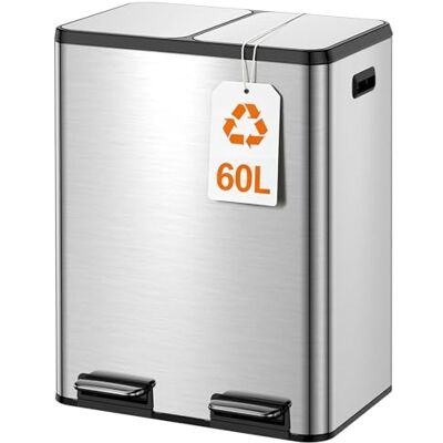 YEAUPE PRO Mülleimer Küche 2x30L Edelstahl, 60L Doppel Treteimer Mülltrennung, Abfalleimer mit Soft Close Deckel, Herausnehmbaren Inneneimern, Küchenabfalleimer inkl. 15 Müllbeutel YEAUPE PRO Mülleimer Küche 2x30L Edelstahl, 60L Doppel Treteimer Mülltrennung, Abfalleimer mit Soft Close Deckel, Herausnehmbaren Inneneimern, Küchenabfalleimer inkl. 15 Müllbeutel