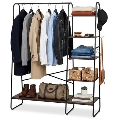Relaxdays Kleiderständer, 6 Ablagen, 6 Haken, Kleiderstange, HxBxT 160 x 120 x 45 cm, Garderobenständer, braun-schwarz Relaxdays Kleiderständer, 6 Ablagen, 6 Haken, Kleiderstange, HxBxT 160 x 120 x 45 cm, Garderobenständer, braun-schwarz