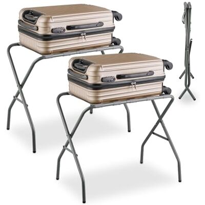 Relaxdays Kofferständer, 2er Set, klappbar, Gepäckständer aus Metall, HBT: 55x67x43 cm, Kofferablage, Hotel, Stahl, grau Relaxdays Kofferständer, 2er Set, klappbar, Gepäckständer aus Metall, HBT: 55x67x43 cm, Kofferablage, Hotel, Stahl, grau