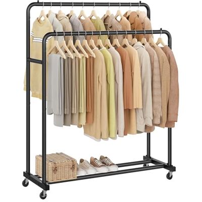 SONGMICS Kleiderständer, Kleiderstange auf Rollen, Garderobenständer, 2 Rollen mit Bremse, Schlafzimmer, bis 90 kg belastbar, 46,5 x 110 x 155,5 cm, tintenschwarz HSR017BH01 SONGMICS Kleiderständer, Kleiderstange auf Rollen, Garderobenständer, 2 Rollen mit Bremse, Schlafzimmer, bis 90 kg belastbar, 46,5 x 110 x 155,5 cm, tintenschwarz HSR017BH01