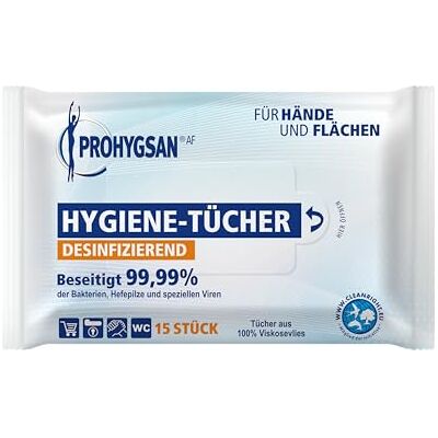 PROHYGSAN AF Hygiene-Tücher für Hände und Flächen, desinfizierend, 15 Stück im wiederverschließbaren Beutel, 12er Packung PROHYGSAN AF Hygiene-Tücher für Hände und Flächen, desinfizierend, 15 Stück im wiederverschließbaren Beutel, 12er Packung