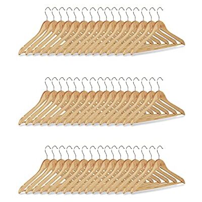 Relaxdays Kleiderbügel Set, 48 Hosenbügel aus Holz, Garderobenbügel, Haken 360° drehbar, HxB: 22,5x44,5cm, natur/silber Relaxdays Kleiderbügel Set, 48 Hosenbügel aus Holz, Garderobenbügel, Haken 360° drehbar, HxB: 22,5x44,5cm, natur/silber