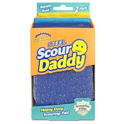 Scrub Daddy Scour Daddy Stahl, Scheuerschwamm aus Stahlgeflecht, Hochleistungs-Scheuerschwämme für Metallgrills, Gusseisen und Reinigen von Geschirr, Spülschwämme zum Abwaschen, 2er-Pack Scrub Daddy Scour Daddy Stahl, Scheuerschwamm aus Stahlgeflecht, Hochleistungs-Scheuerschwämme für Metallgrills, Gusseisen und Reinigen von Geschirr, Spülschwämme zum Abwaschen, 2er-Pack
