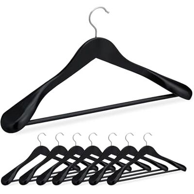 Relaxdays Anzug Kleiderbügel, 8er Set, breite Schulter, Hosenstange, für Jacke, Hemd, Hose, Holzkleiderbügel, schwarz Relaxdays Anzug Kleiderbügel, 8er Set, breite Schulter, Hosenstange, für Jacke, Hemd, Hose, Holzkleiderbügel, schwarz
