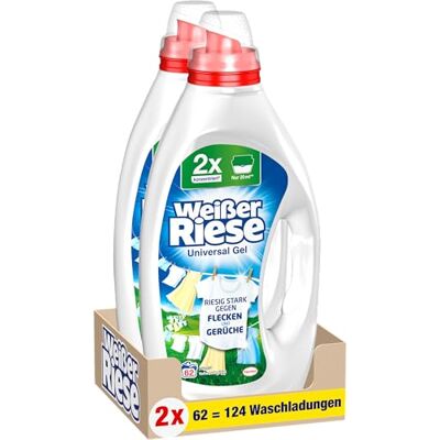 Weißer Riese Ultra Konzentrat Universal Gel Flüssigwaschmittel (124 Waschladungen), riesig ergiebiges Vollwaschmittel mit riesiger Waschkraft ab 20 °C, Universal Waschmittel für strahlende Wäsche Weißer Riese Ultra Konzentrat Universal Gel Flüssigwaschmittel (124 Waschladungen), riesig ergiebiges Vollwaschmittel mit riesiger Waschkraft ab 20 °C, Universal Waschmittel für strahlende Wäsche