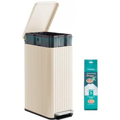 SONGMICS Mülleimer Küche, 50 L Abfalleimer mit Pedal, Tretmülleimer mit Deckel, Softclose, herausnehmbarer Inneneimer, aus Stahl, 15 Müllbeutel, cremeweiß LTB350LZ02 SONGMICS Mülleimer Küche, 50 L Abfalleimer mit Pedal, Tretmülleimer mit Deckel, Softclose, herausnehmbarer Inneneimer, aus Stahl, 15 Müllbeutel, cremeweiß LTB350LZ02