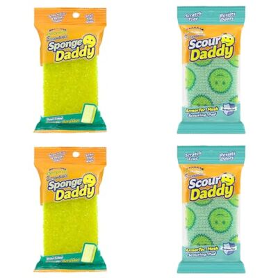 Scrub Daddy Sponge Daddy & Scour Daddy Essentials Mehrfachpack, Küchenschwämme zum Reinigen, Kratzfreie Scheuerschwämme mit FlexTexture, Spülschwämme für den Abwasch, Bad- und Küchen-Schrubber Scrub Daddy Sponge Daddy & Scour Daddy Essentials Mehrfachpack, Küchenschwämme zum Reinigen, Kratzfreie Scheuerschwämme mit FlexTexture, Spülschwämme für den Abwasch, Bad- und Küchen-Schrubber