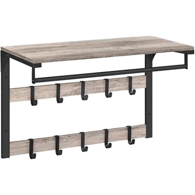 VASAGLE Wandgarderobe, mit Ablage, Wandregal mit 10 abnehmbaren Haken, Hängeregal, Wandmontage, 2 Garderobenleisten, Kleiderstange, für Flur, Schlafzimmer, Badezimmer, greige-schwarz LCR101B02 VASAGLE Wandgarderobe, mit Ablage, Wandregal mit 10 abnehmbaren Haken, Hängeregal, Wandmontage, 2 Garderobenleisten, Kleiderstange, für Flur, Schlafzimmer, Badezimmer, greige-schwarz LCR101B02