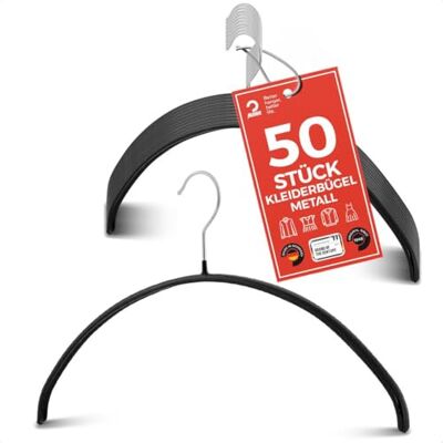 MAWA Kleiderbügel, Set mit 50 hochwertigen, platzsparenden, rutschfesten Kleiderbügeln, ideal für T-Shirts und Pullover, mit 360° drehbarem Haken und Rutschfester Beschichtung, 40 cm, Schwarz MAWA Kleiderbügel, Set mit 50 hochwertigen, platzsparenden, rutschfesten Kleiderbügeln, ideal für T-Shirts und Pullover, mit 360° drehbarem Haken und Rutschfester Beschichtung, 40 cm, Schwarz
