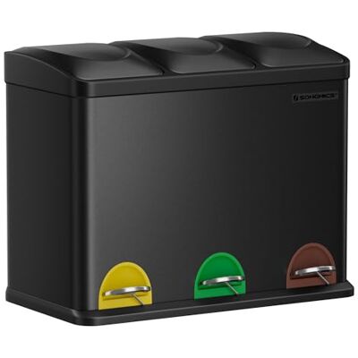 SONGMICS Mülleimer Küche, Mülltrennsystem 3 Fächer, Abfalleimer, 45 Liter Treteimer aus Metall, 3 x 15 Liter, Tretmülleimer mit Deckel, Stahl, tintenschwarz LTB45B SONGMICS Mülleimer Küche, Mülltrennsystem 3 Fächer, Abfalleimer, 45 Liter Treteimer aus Metall, 3 x 15 Liter, Tretmülleimer mit Deckel, Stahl, tintenschwarz LTB45B