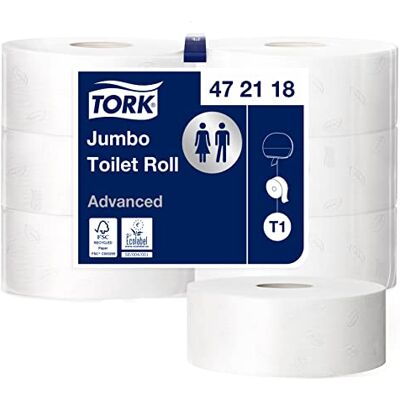 Tork Jumbo Toilettenpapier Weiß T1, Advanced, 2‑lagig, 6 × 380 m, 472118 Tork Jumbo Toilettenpapier Weiß T1, Advanced, 2‑lagig, 6 × 380 m, 472118