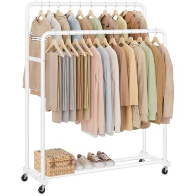 SONGMICS Kleiderständer, Kleiderstange auf Rollen, Garderobenständer, 2 Rollen mit Bremse, Schlafzimmer, bis 90 kg belastbar, 46,5 x 110 x 155,5 cm, mattweiß HSR017WG01 SONGMICS Kleiderständer, Kleiderstange auf Rollen, Garderobenständer, 2 Rollen mit Bremse, Schlafzimmer, bis 90 kg belastbar, 46,5 x 110 x 155,5 cm, mattweiß HSR017WG01