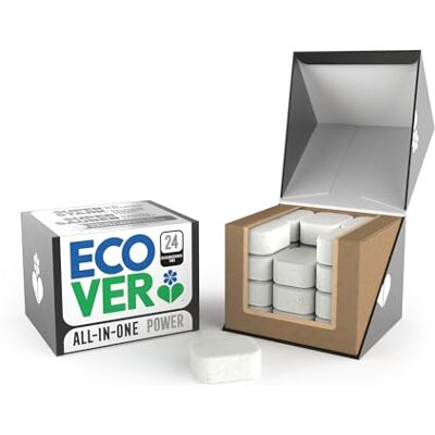 ECOVER Spülmaschinentabs Power, mit Geschirrspülsalz und Klarspüler, kraftvolle Reinigung, Mandarinen- und Zitronengrasduft, 24 Tabs Packung ECOVER Spülmaschinentabs Power, mit Geschirrspülsalz und Klarspüler, kraftvolle Reinigung, Mandarinen- und Zitronengrasduft, 24 Tabs Packung