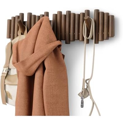 Umbra Picket Garderobenhaken mit 8 Haken Garderobenleiste und Moderne Wand Dekoration mit 8 Klapphaken aus geschliffenem Kiefernholz, Walnuss Umbra Picket Garderobenhaken mit 8 Haken Garderobenleiste und Moderne Wand Dekoration mit 8 Klapphaken aus geschliffenem Kiefernholz, Walnuss