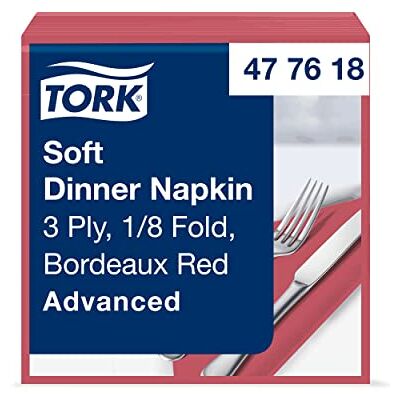 Tork 477618 Soft Dinnerservietten Bordeauxrot 1/8 Falz / 3-lagige Papierservietten / Ideal für ein Abendessen / 12 x 100 (1200) vorgefaltete Servietten / Advanced Qualität / 39 x 39 cm (B x L) Tork 477618 Soft Dinnerservietten Bordeauxrot 1/8 Falz / 3-lagige Papierservietten / Ideal für ein Abendessen / 12 x 100 (1200) vorgefaltete Servietten / Advanced Qualität / 39 x 39 cm (B x L)
