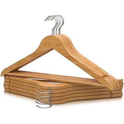 PORTENTUM Kleiderbügel aus Holz, 10 Stück, Naturfarben. Für alle Kleidung, 360º Drehbarer Haken, Hosenbügel, Rutschfester Kleiderbügel für Anzüge, Jacken und Hemden, Kerben für Kleider und Blusen PORTENTUM Kleiderbügel aus Holz, 10 Stück, Naturfarben. Für alle Kleidung, 360º Drehbarer Haken, Hosenbügel, Rutschfester Kleiderbügel für Anzüge, Jacken und Hemden, Kerben für Kleider und Blusen