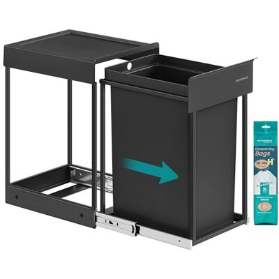 SONGMICS Mülleimer Küche, für Unterschrank, 1 x 20 L, Abfalleimer, ausziehbar, Stahlrahmen, ABS-Deckel, tintenschwarz LTB920BZ01 SONGMICS Mülleimer Küche, für Unterschrank, 1 x 20 L, Abfalleimer, ausziehbar, Stahlrahmen, ABS-Deckel, tintenschwarz LTB920BZ01