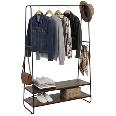 Relaxdays Kleiderständer, 2 Ablagen, 6 Haken, Kleiderstange, HxBxT 160 x 100 x 45 cm, Garderobenständer, braun-schwarz Relaxdays Kleiderständer, 2 Ablagen, 6 Haken, Kleiderstange, HxBxT 160 x 100 x 45 cm, Garderobenständer, braun-schwarz