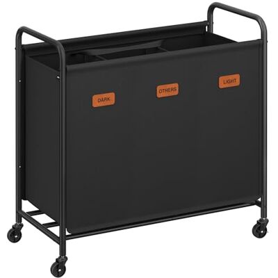 SONGMICS Wäschekorb mit Rollen, Wäschesammler 3 Fächer, 170 L Wäschesortierer, beweglicher Wäschewagen, 5 Etiketten, für Waschküche, Schlafzimmer, Badezimmer, tintenschwarz RLS330B01 SONGMICS Wäschekorb mit Rollen, Wäschesammler 3 Fächer, 170 L Wäschesortierer, beweglicher Wäschewagen, 5 Etiketten, für Waschküche, Schlafzimmer, Badezimmer, tintenschwarz RLS330B01