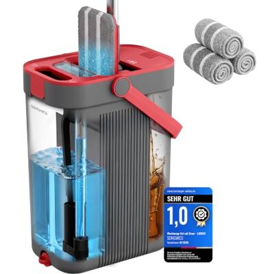 SONGMICS Wischmopp-Set mit Eimer, Bodenwischer, 3 Mikrofaserbezüge Trennung von Frisch- und Schmutzwasser, 3-Kammer-Eimer mit Abstreifer, 360° drehbarer Wischkopf, CLEMAX Kollektion LMB001GT03 SONGMICS Wischmopp-Set mit Eimer, Bodenwischer, 3 Mikrofaserbezüge Trennung von Frisch- und Schmutzwasser, 3-Kammer-Eimer mit Abstreifer, 360° drehbarer Wischkopf, CLEMAX Kollektion LMB001GT03